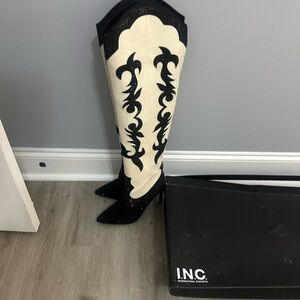 INC International Concepts Black and White Heeled Boots